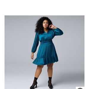 Simply Vera Vera Wang Teal Long-Sleeve Smocked-Waist Dress